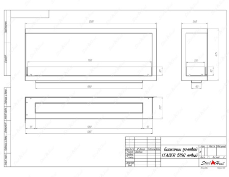Биокамин угловой SteelHeat Leader 1200 левый стекло по цене 45 093 руб.